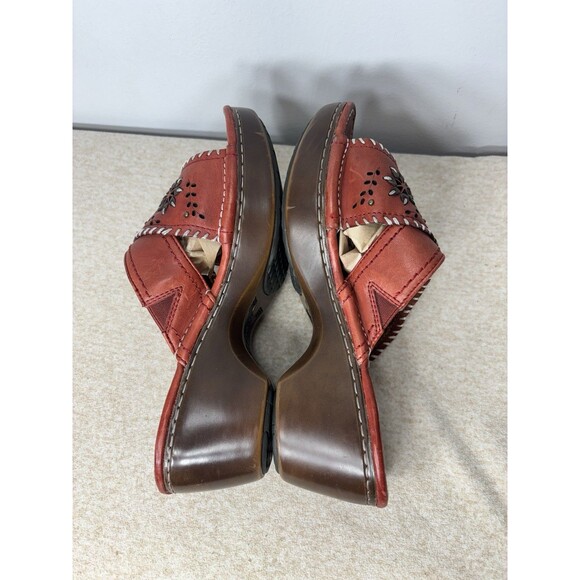 Ariat Womens Bella Clogs  Sandals Slip On Size 8 B Chili Red Leather  Stitching - Picture 9 of 12